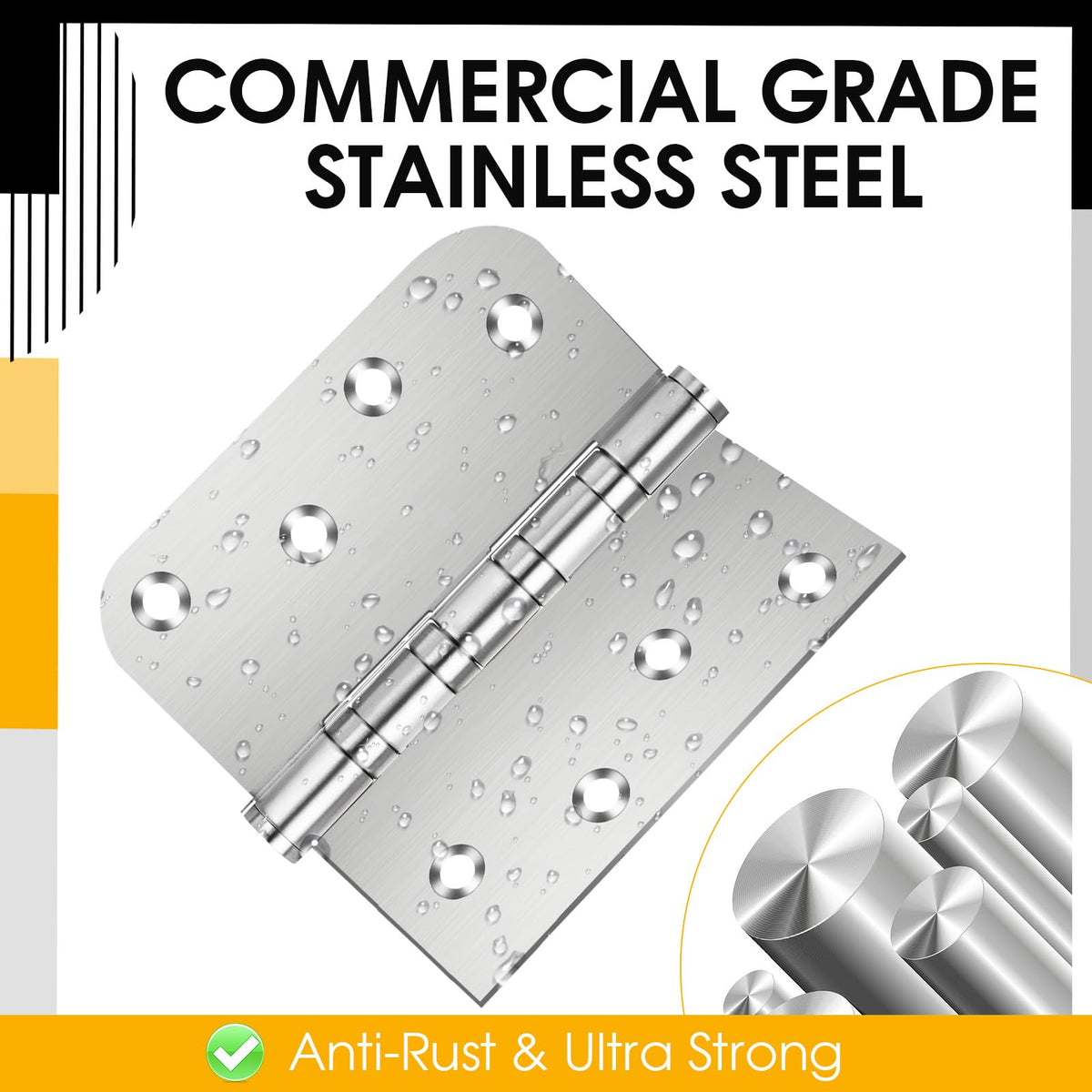 Stainless Steel Door Hinges Ball Bearing Heavy Duty 3 Pack