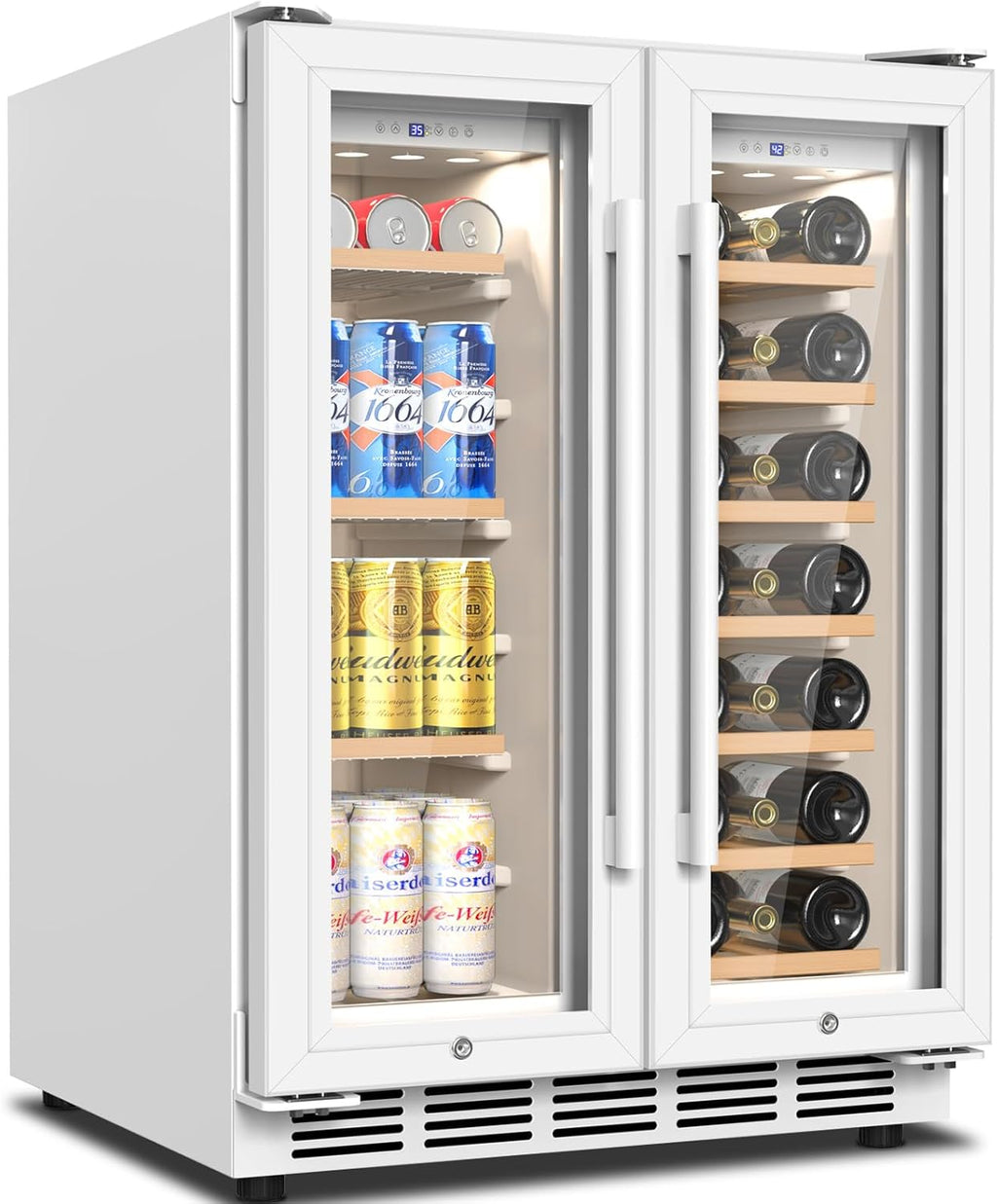 Wine and Beverage Refrigerator, 24 Inch Beverage Cooler Dual Zone with Glass Door