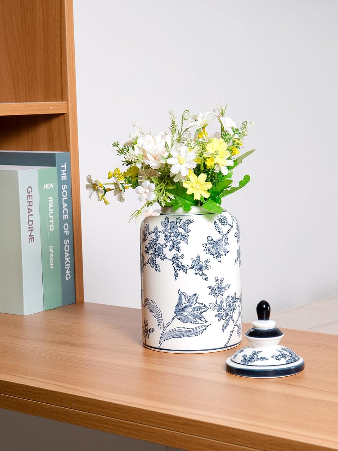 Blue and White Ginger Jar Decor, Chinoiserie Vase Decor, 12x6 Inch