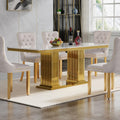 68" Faux Marble White Gold Dining Table for 6, Modern Dining Room Table with 0.71" Marble Printing MDF Top and Dual