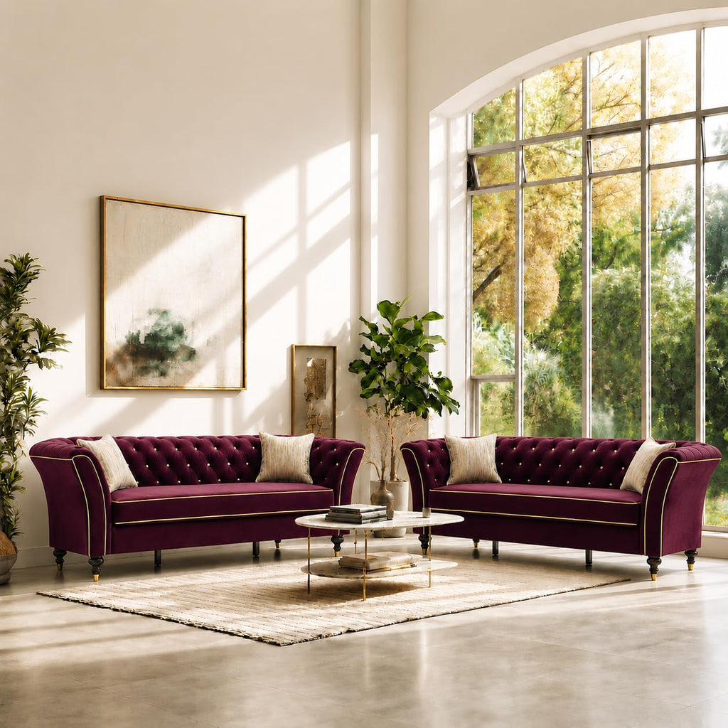 Red Chesterfield Sofa Set, 89.5" 3 Seater Couch
