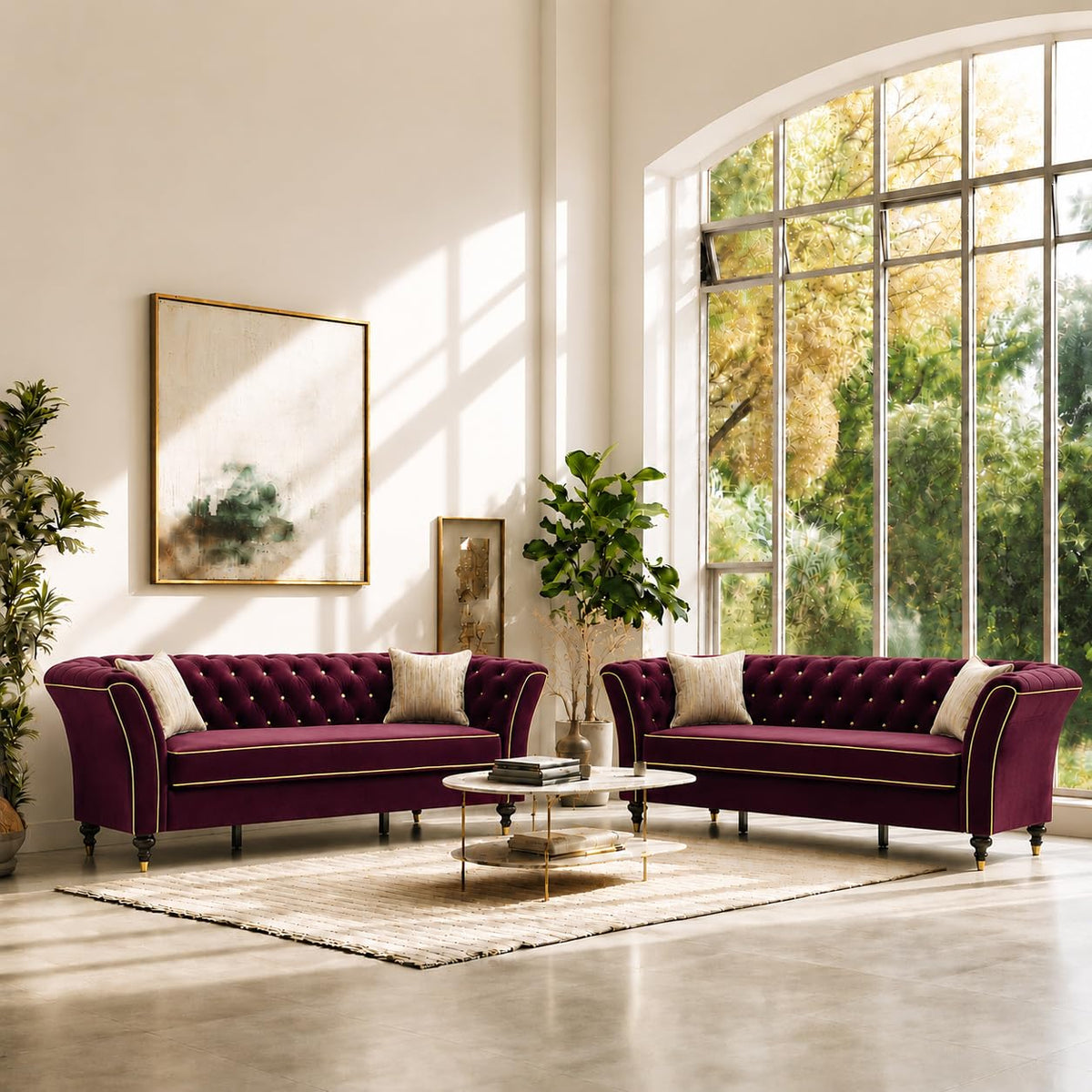 Red Chesterfield Sofa Set, 89.5" 3 Seater Couch