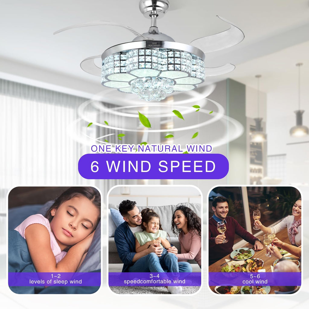 Retractable Ceiling Fan with Light & Remote