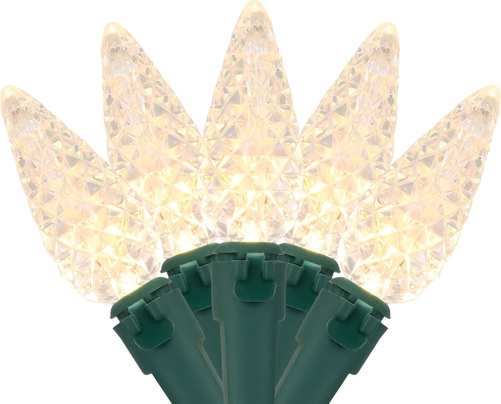 LED Faceted C6 Christmas Light Warm White 66.25' Green Wire