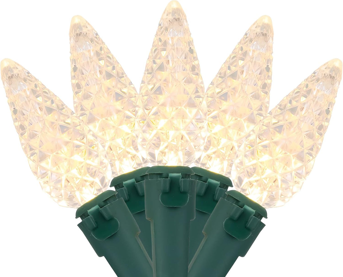 LED Faceted C6 Christmas Light Warm White 66.25' Green Wire
