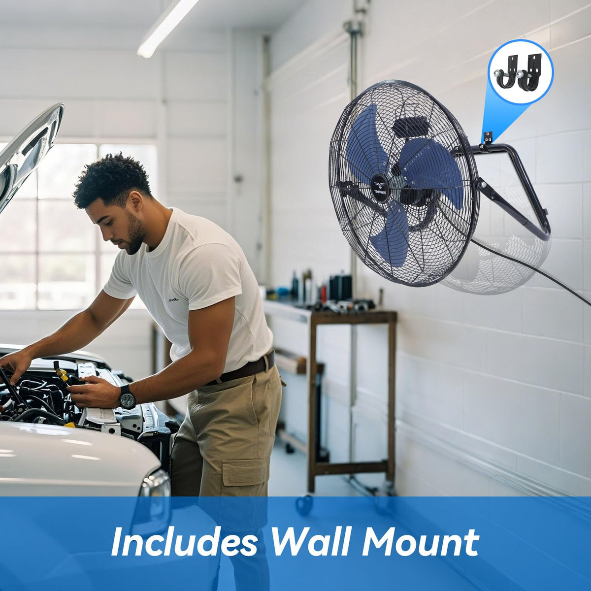 20 Inch High Velocity Industrial Floor Fan with 360° Tilt, Blue