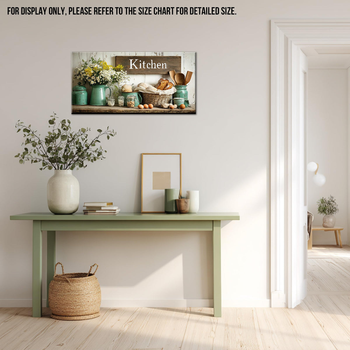 Large Kitchen Wall Art, Rustic Vintage Daisy Canvas Prints Wall Decor, Flowers Bread Jars & Wooden Kitchen Sign