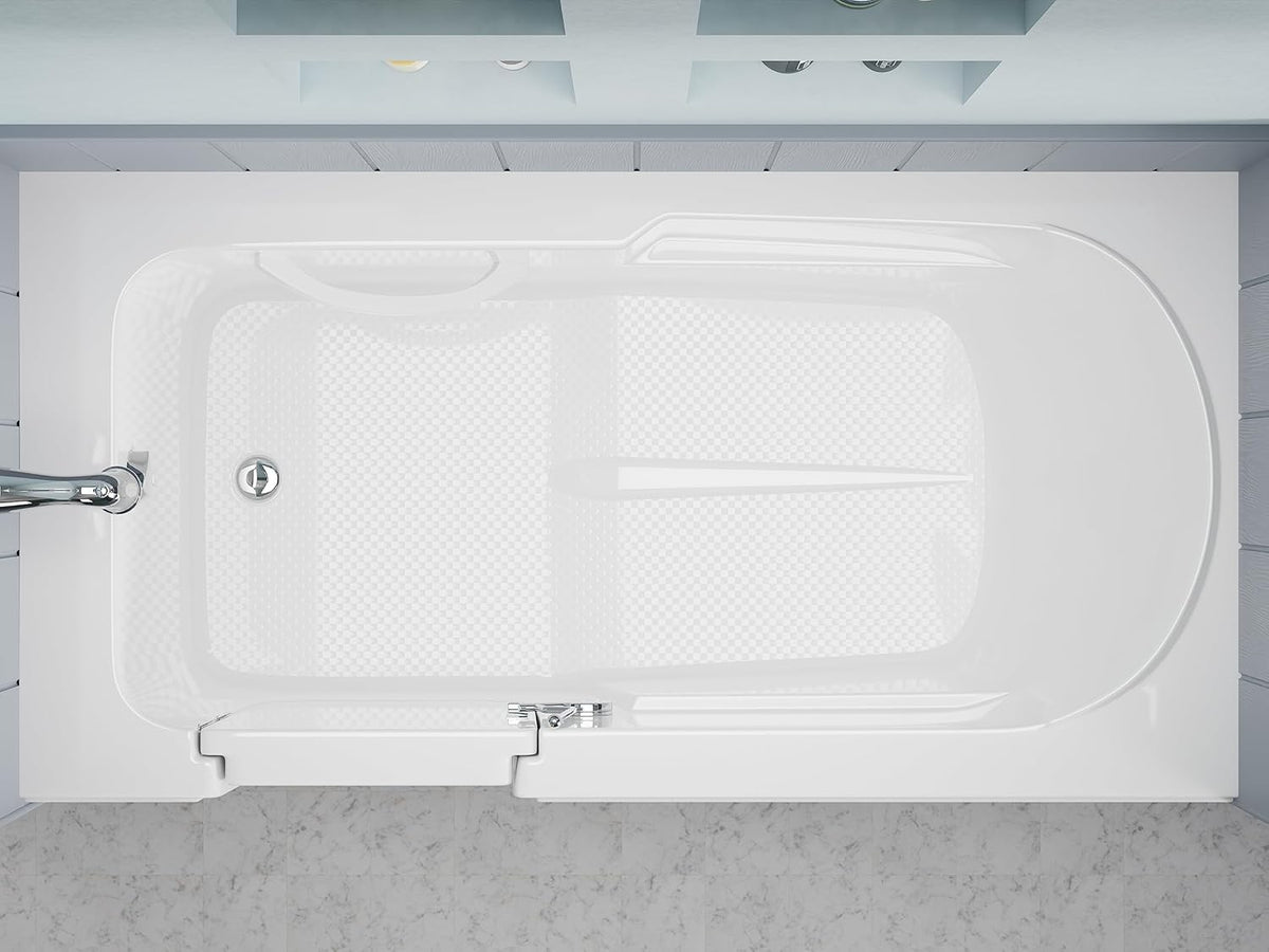 Walk-In Tub 60'' x 30'' Acrylic, Left Drain, Easy Step Low Threshold, Non-Slip Floor, Modern Chrome Details, Glossy
