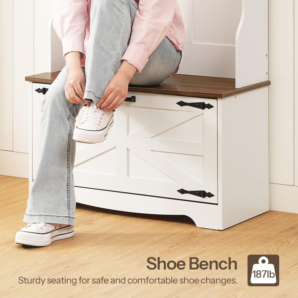 Hall Tree with Bench, Entryway Bench with Coat Rack and Shoe Cabinet, Flip Drawers, Farmhouse Hall Tree with Shoe