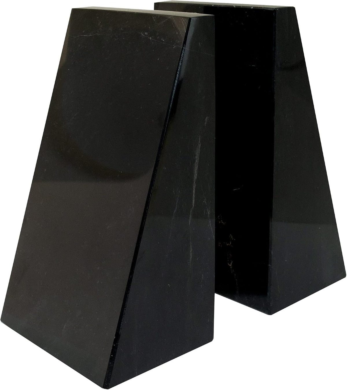 Premium Polished Stone Marble 6" Book Ends for Bookshelf Decor, Home, Office or Kitchen Shelves. Heavy, Triangular