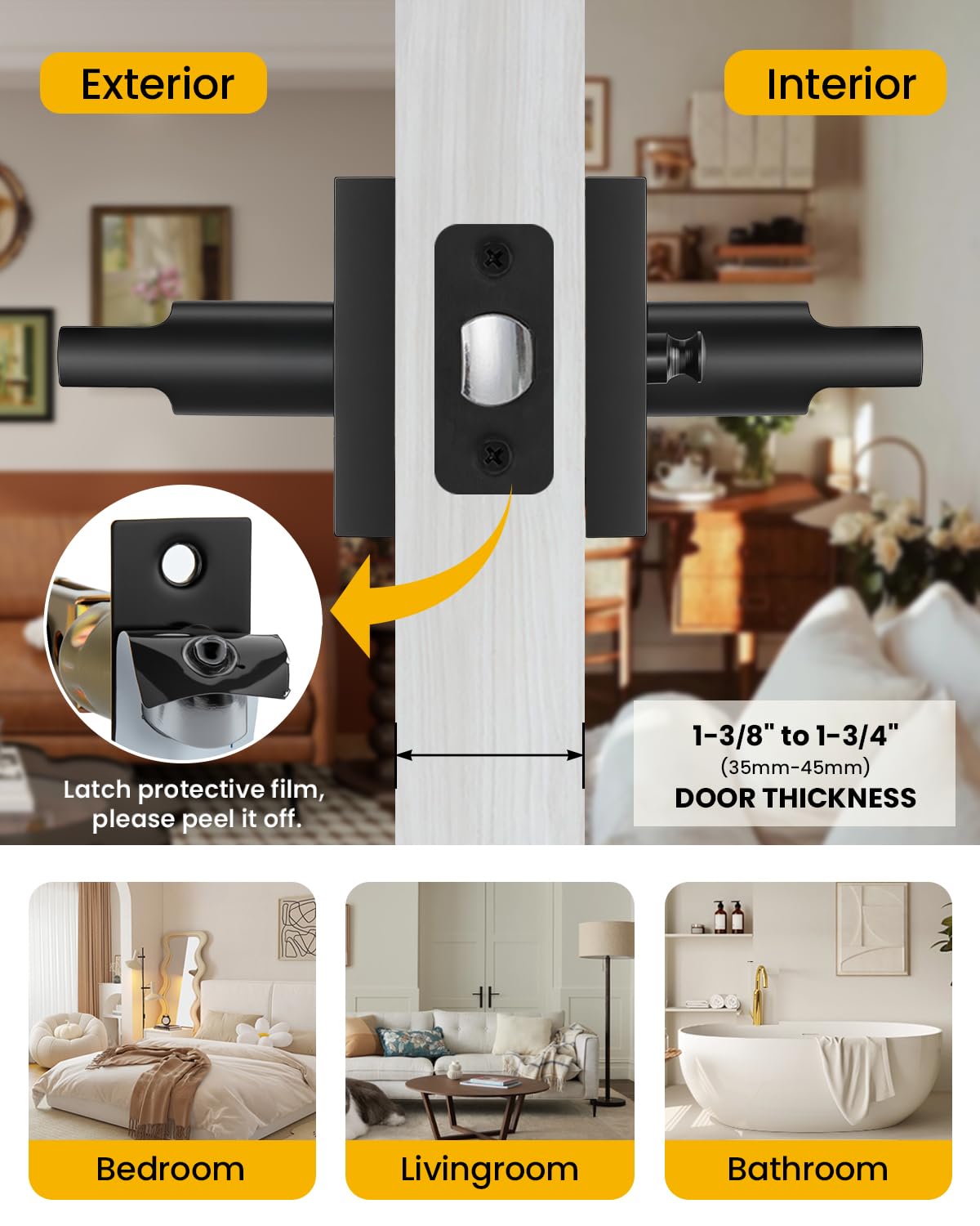 Matte Black Door Handles Interior, Privacy Door Handle 2 Pack