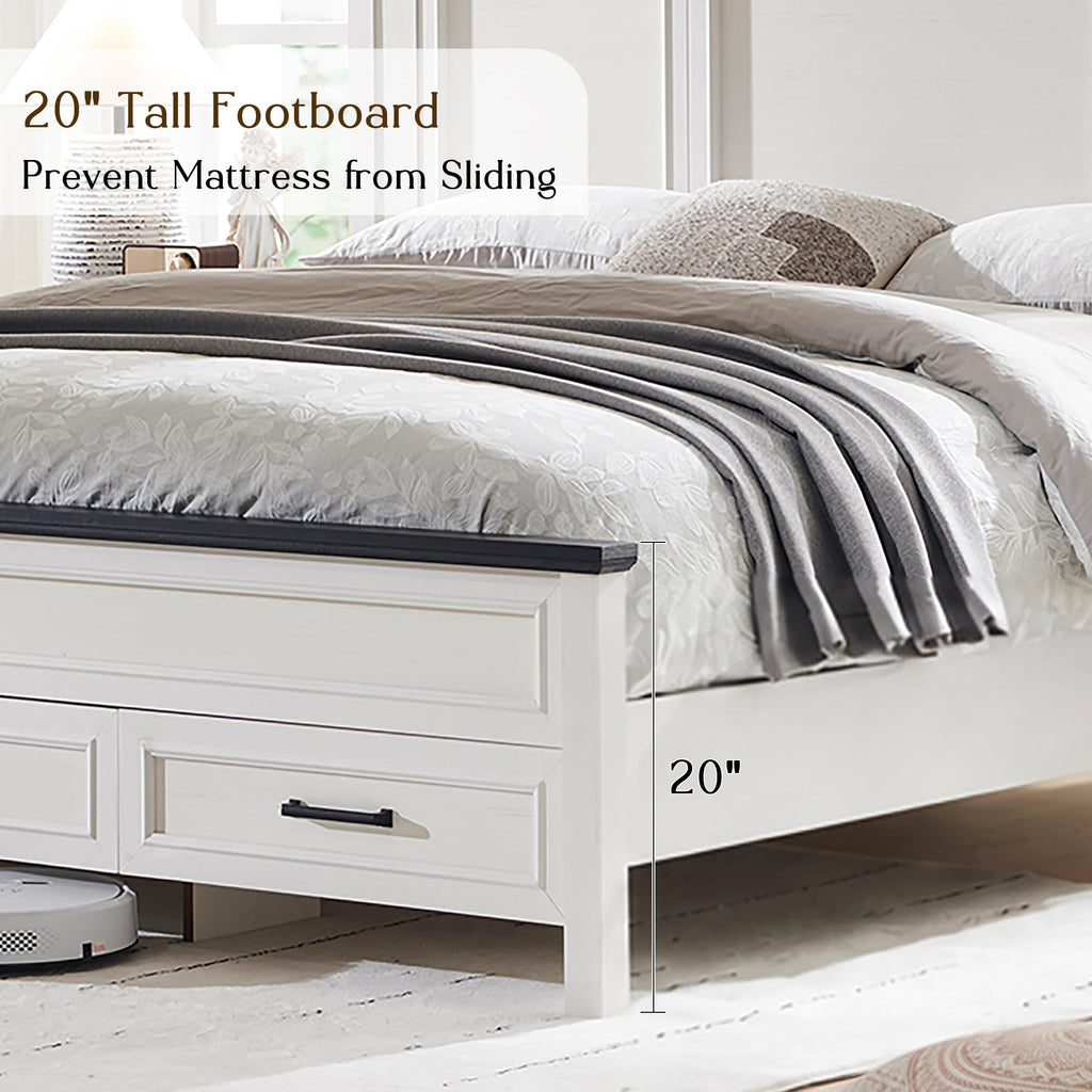 Farmhouse Bed Frame with 53" Tall Headboard, Off White