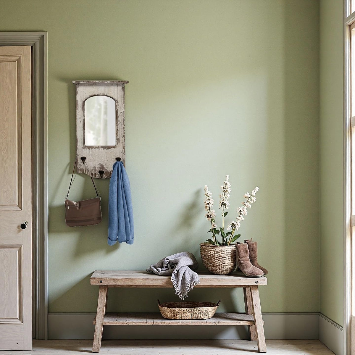 Farmhouse Entry Way Mirrors for Wall with 3 Metal Hooks