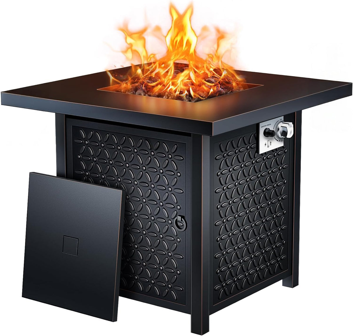 Propane Fire Pits 28 Inch Outdoor Gas Fire Pit Table, 50, 000 BTU Steel Fire Table with Lid, Add Warmth and Ambience