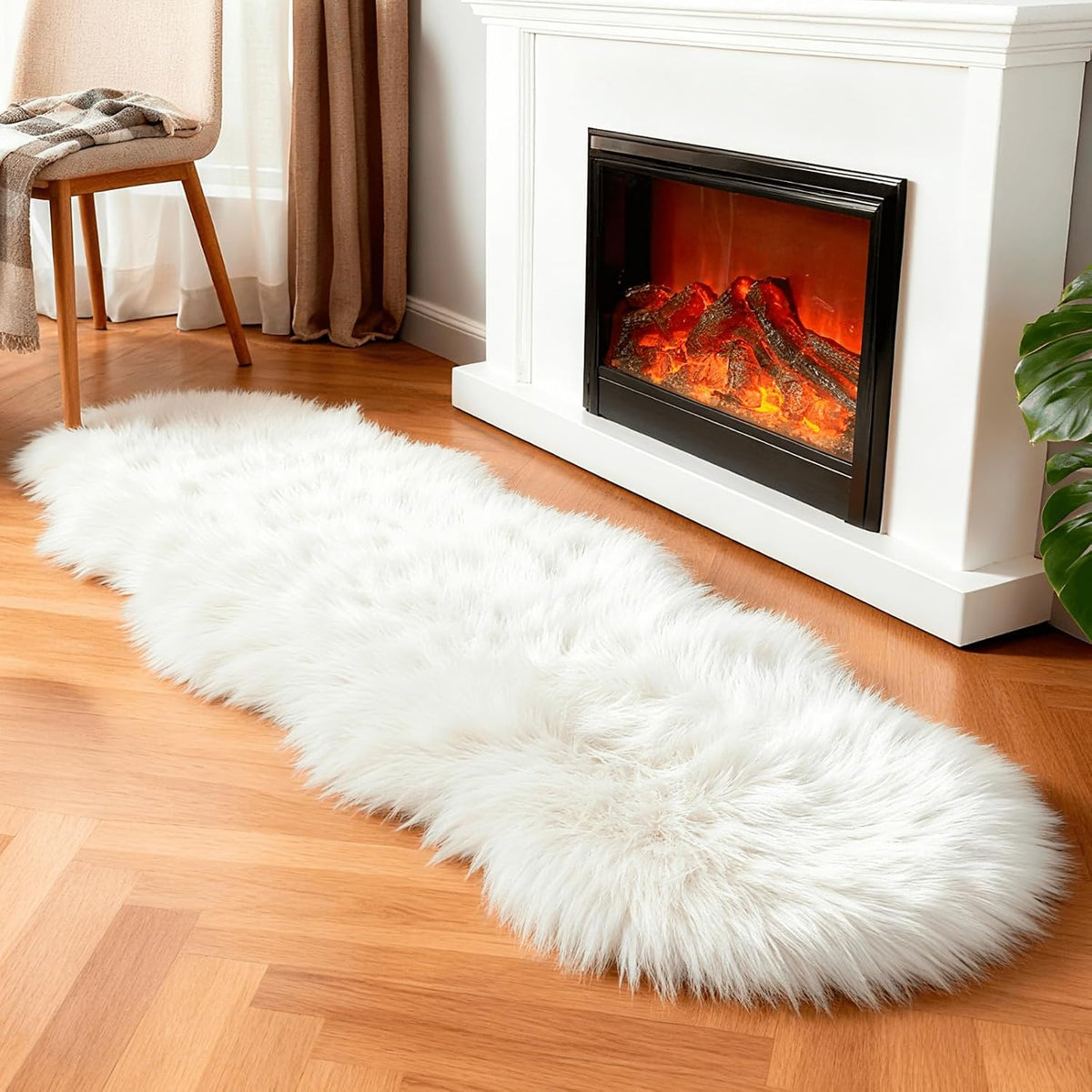 2x6 White Faux Sheepskin Runner Rug with a Fluffy Shag Pile