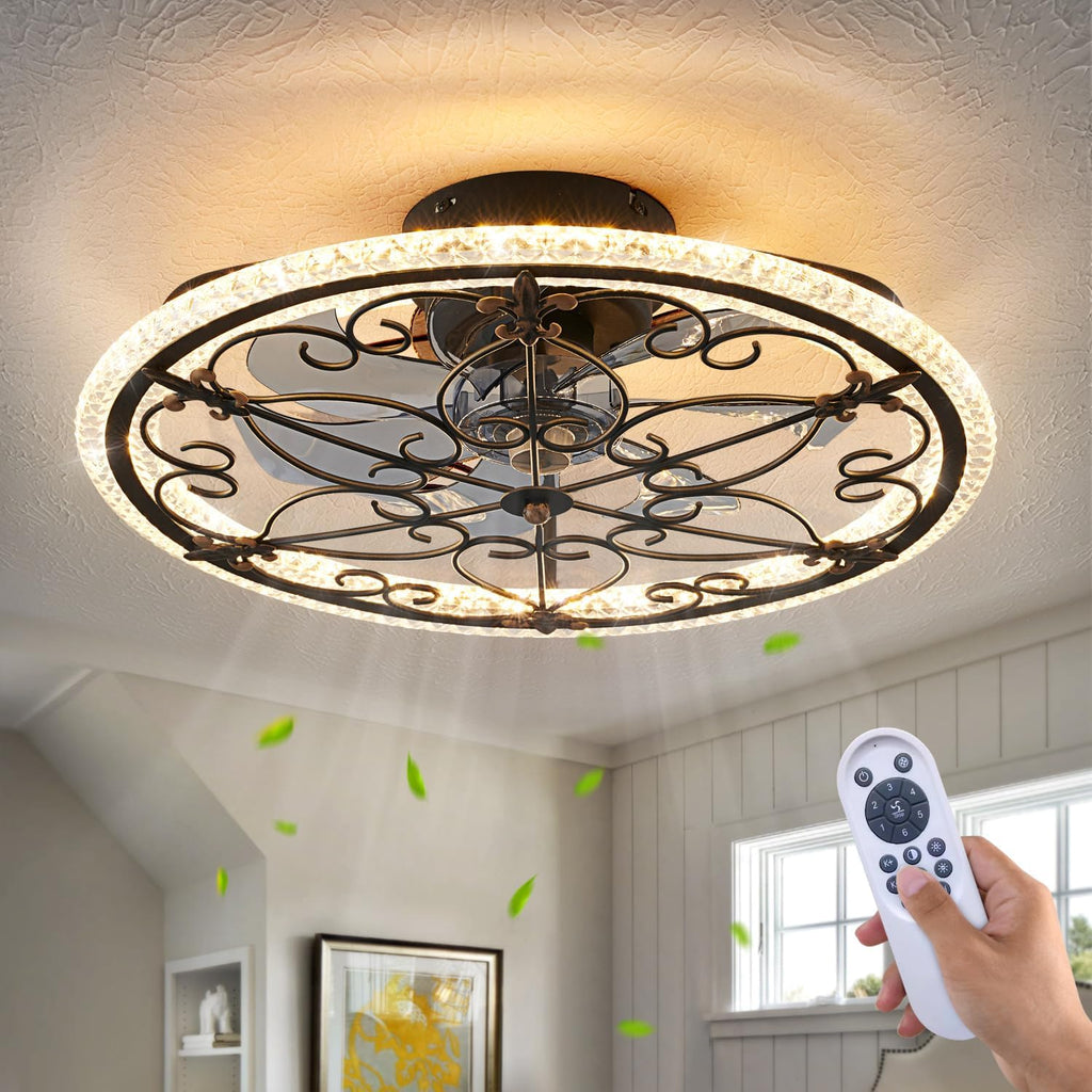 Caged Ceiling Fan with Light & Remote