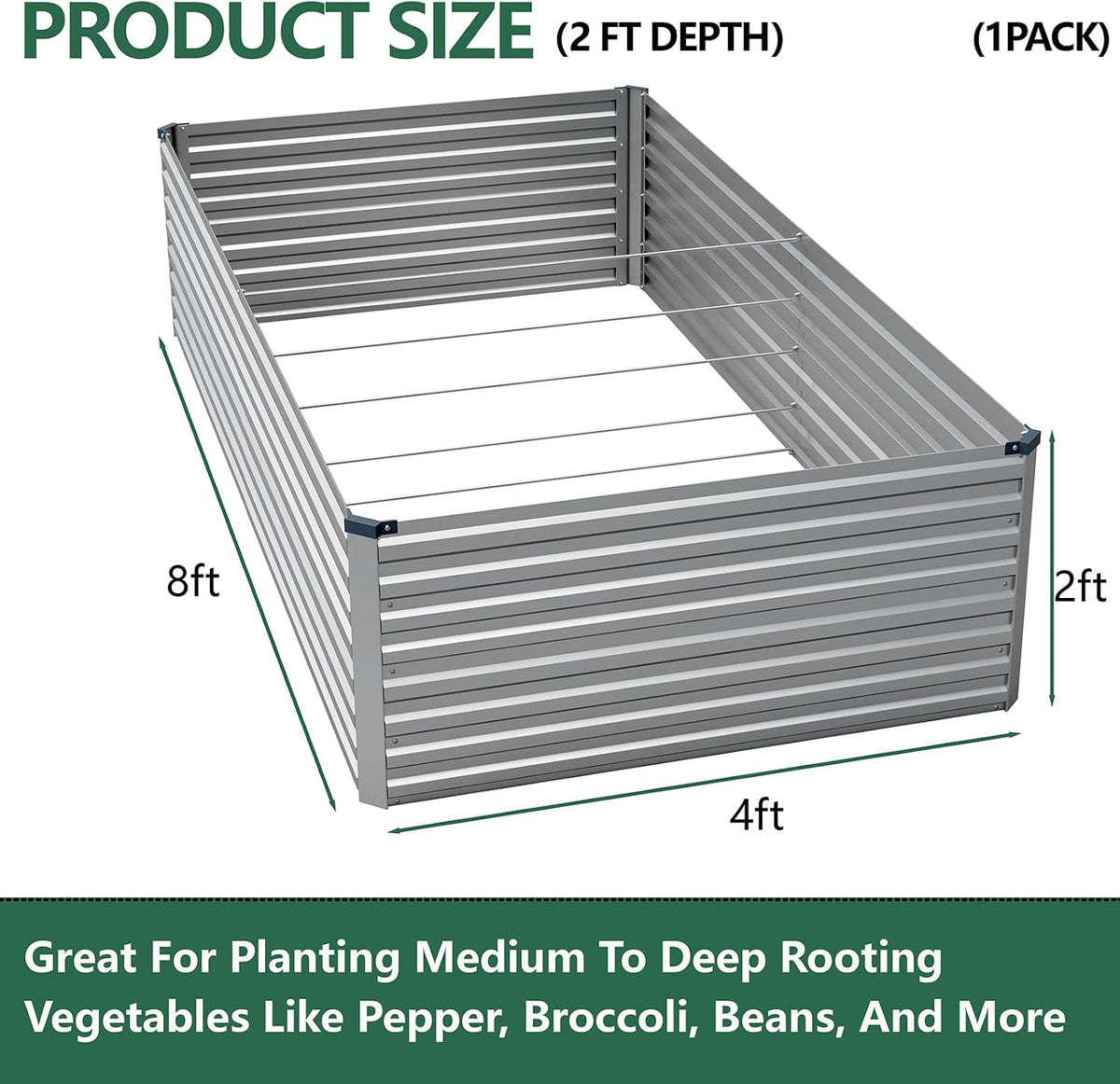 8x4x2ft Galvanized Raised Garden Bed,Metal Raised Beds Kit Silver