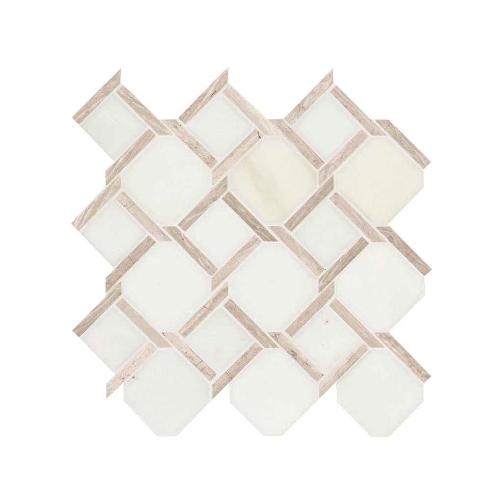Polished Marble Mosaic Tile | Chateau Lace Geometric | 12" x 12"