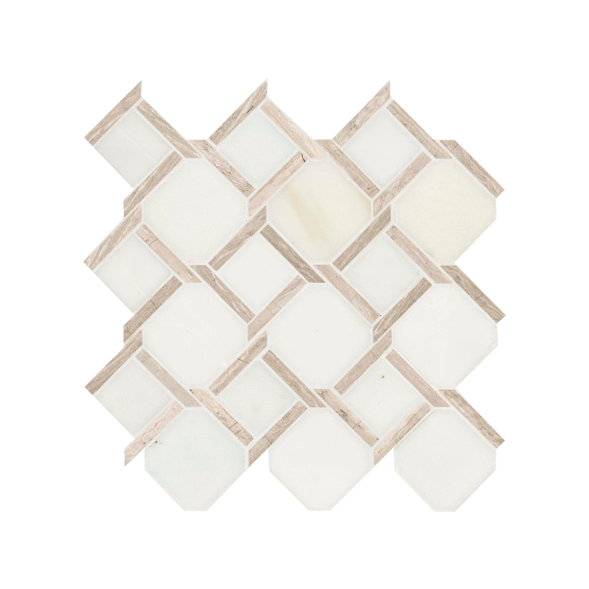 Polished Marble Mosaic Tile | Chateau Lace Geometric | 12" x 12"