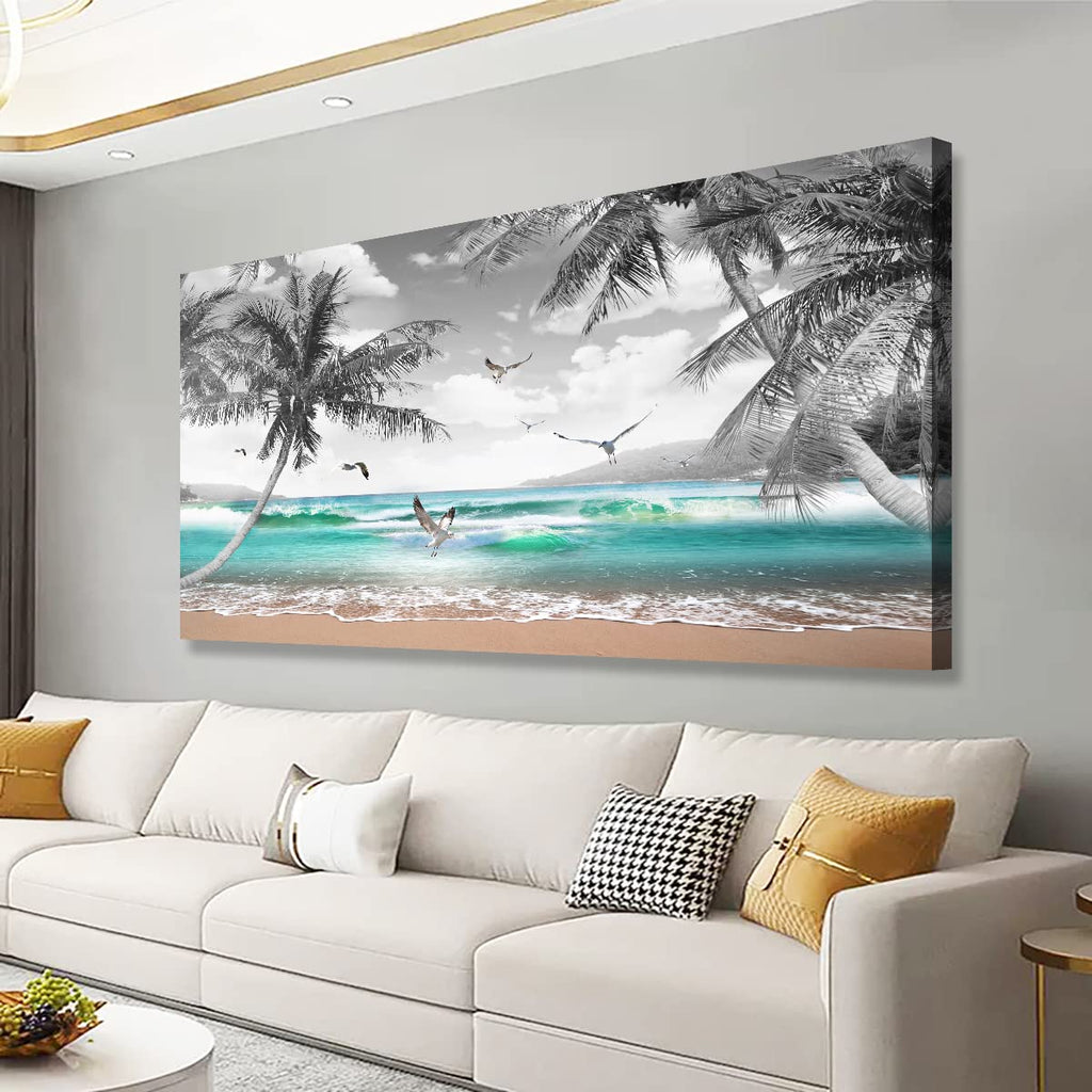 Beach Palm Pictures Canvas Wall Art Bedroom Wall Decor, Sea Wave Wall Art Print Paitnings Decor, Morden Artwork Coconut