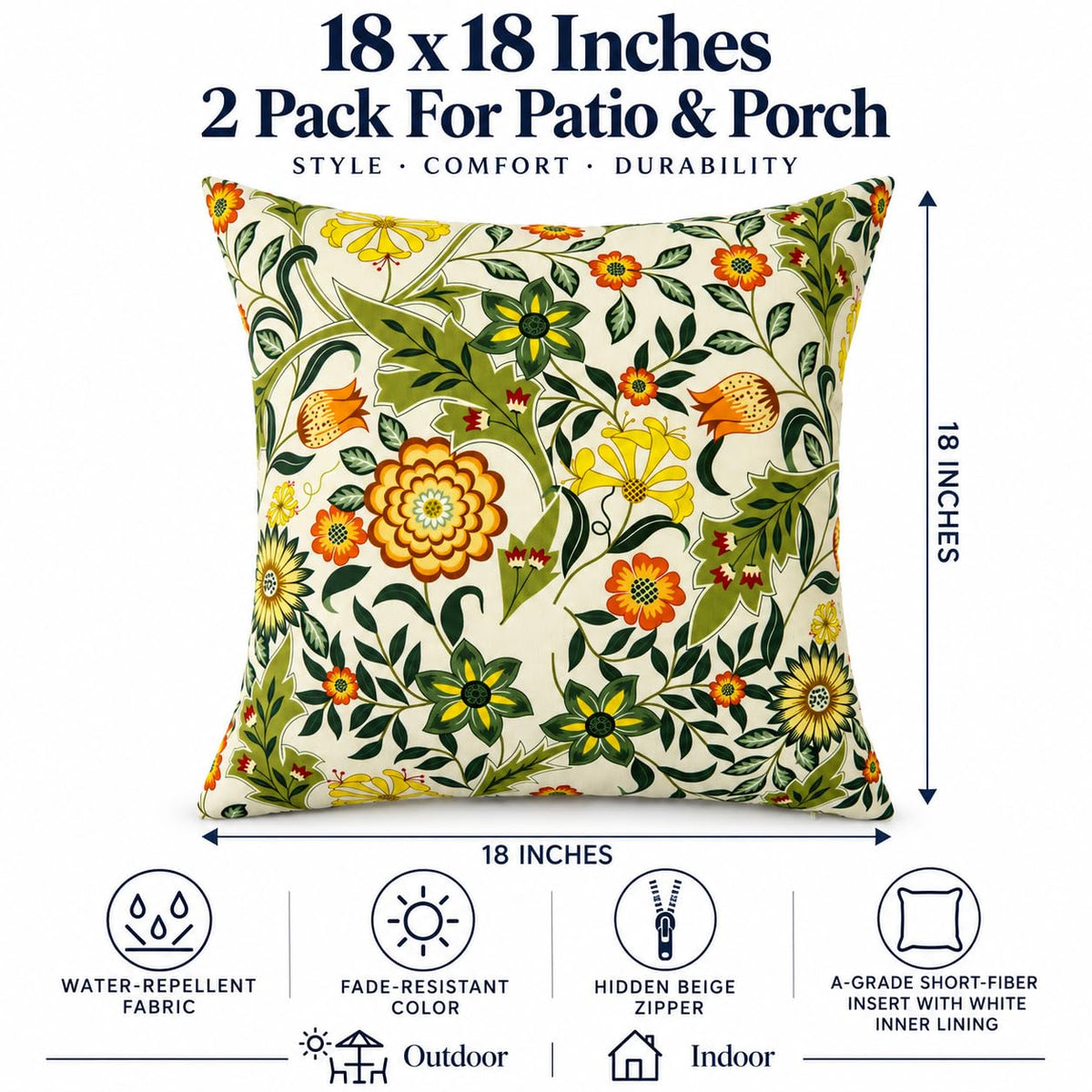 Outdoor/Indoor Decorative Throw Pillows 18×18 Inch