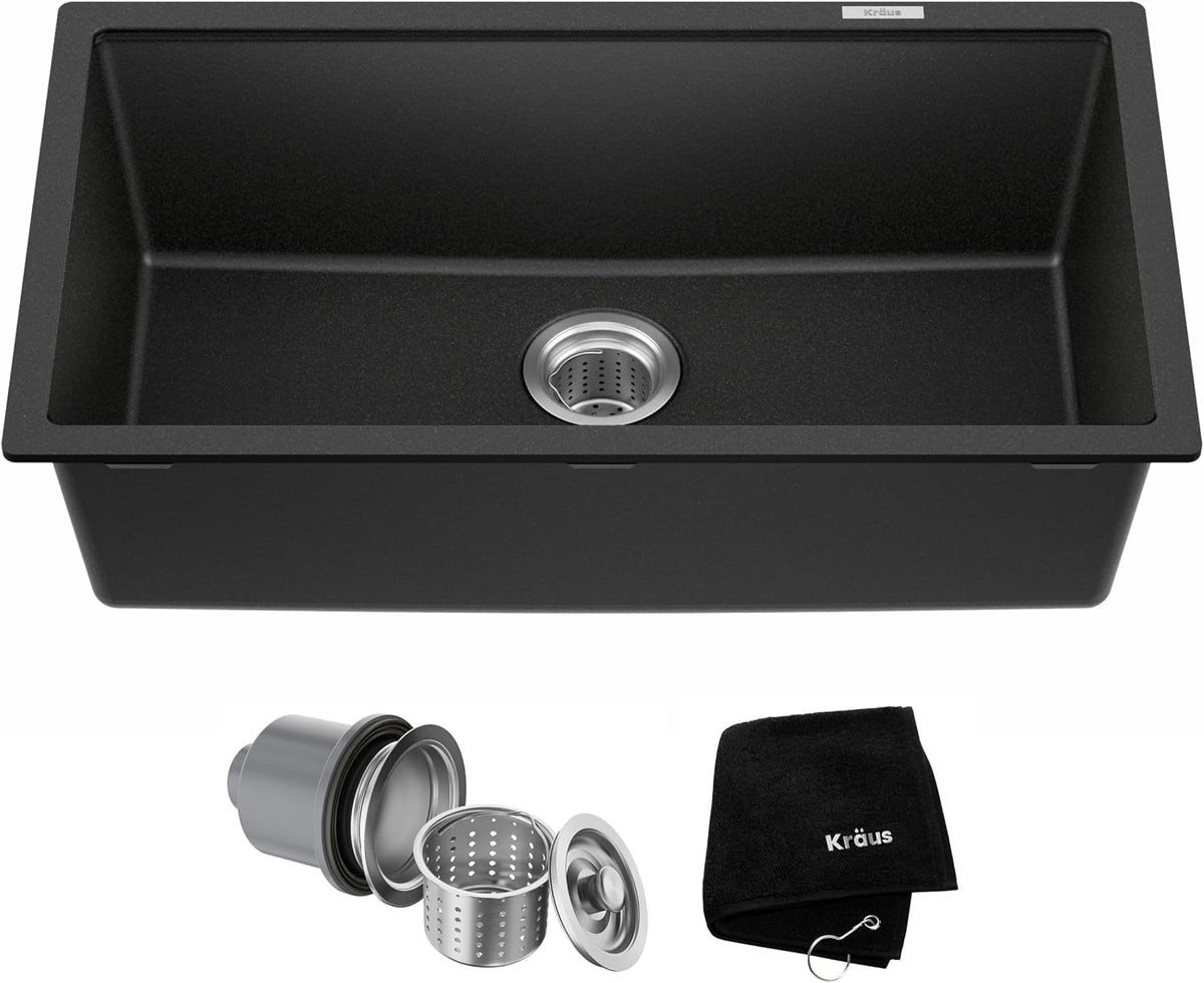 Black Onyx 31 in Undermount Granite Kitchen Sink KGU-413B