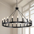 Wagon-Wheel Chandelier, Rustic Candle-Light Ring Fixture for Dining and Entry