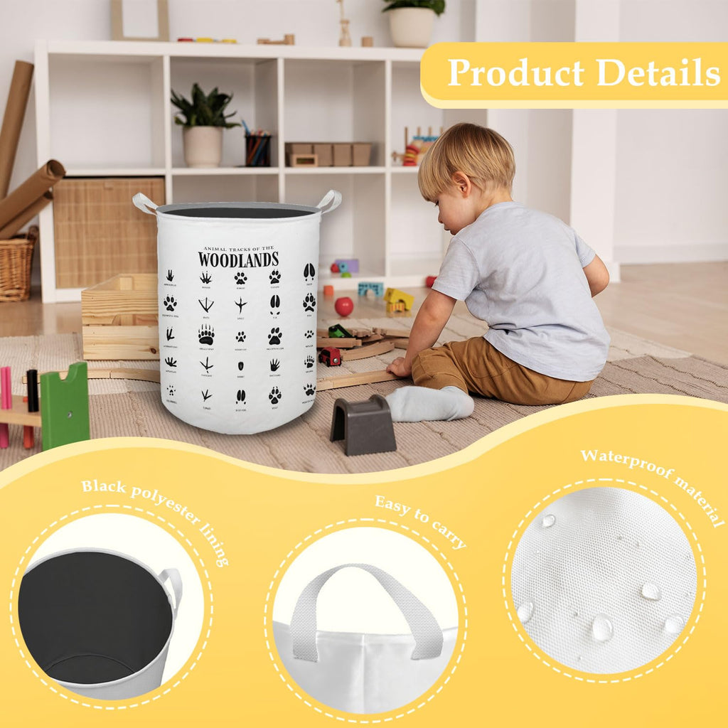 Kids Laundry Basket, Animal Tracks of the Woodlands Laundry Basket Hamper Waterproof Collapsible Storage Bin
