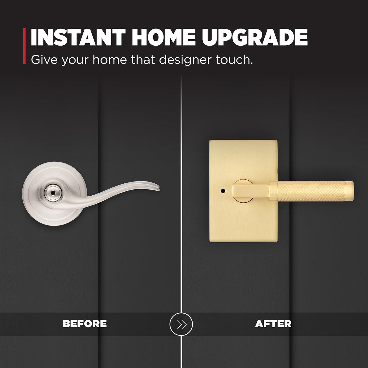 Prava Interior Privacy Door Knurled Handle with Lock, Door Lever , Satin Brass, Reversible Keyless Push Button Lock