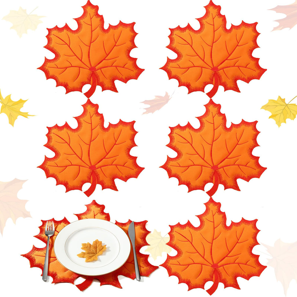 6 Pcs Fall Maple Leaf Placemats Autumn Orange Table Placemats