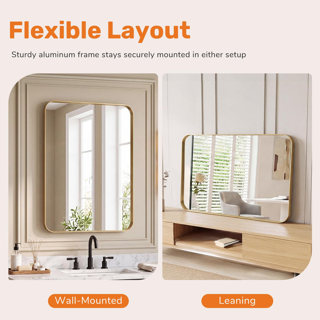 Bathroom Wall Mirror, 36x24 Inch Mirror for Over Sink, Gold
