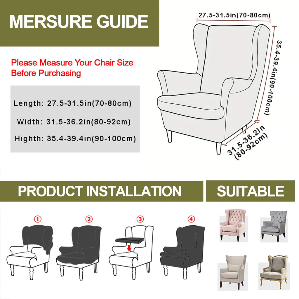 Stretch Wingback Chair Slipcover 2-Piece Wing Chair Slipcovers Sofa Cover Furniture Protector Soft with Elastic