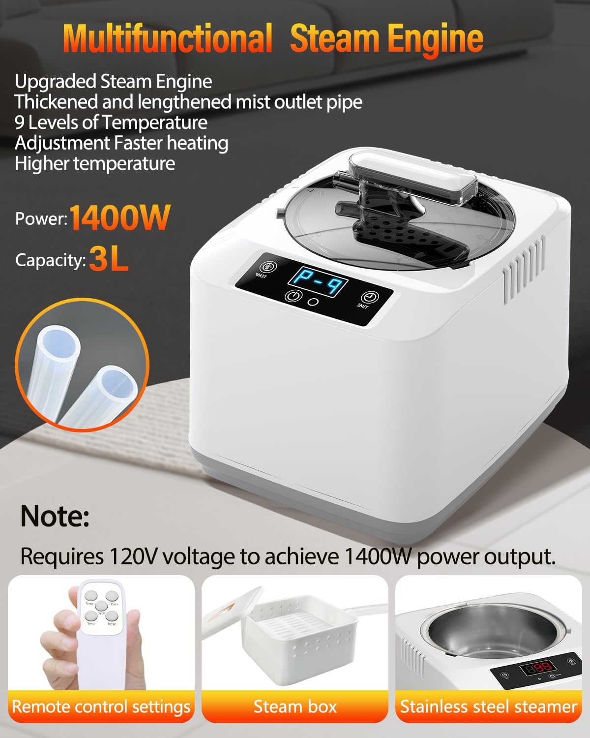 Portable Steam Sauna Tent for Home, Infrared Sauna with 3L Steamer, 9 Temp Levels & 99 Min Timer