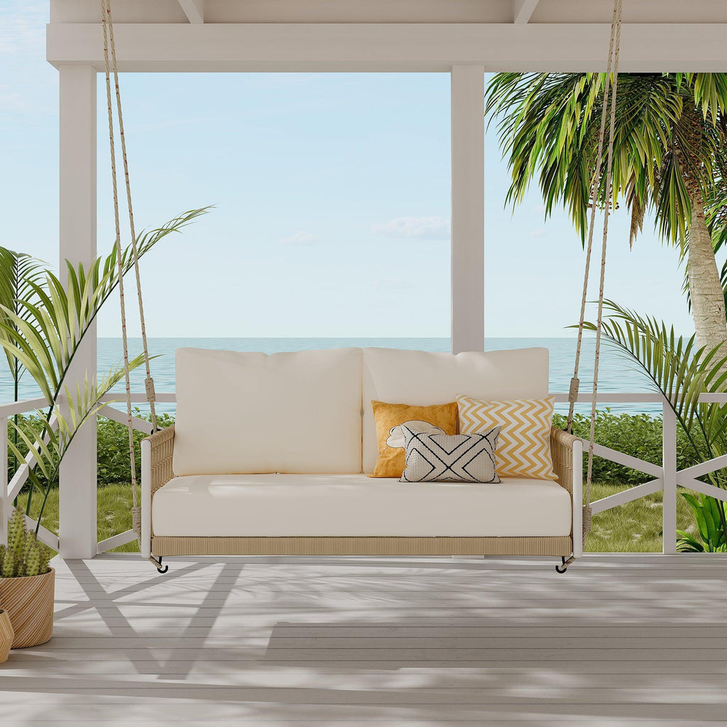 1-Piece Woven Rope Outdoor Swing Sofa with Soft Cushions Seating 2 for Patio, Courtyard and Balcony