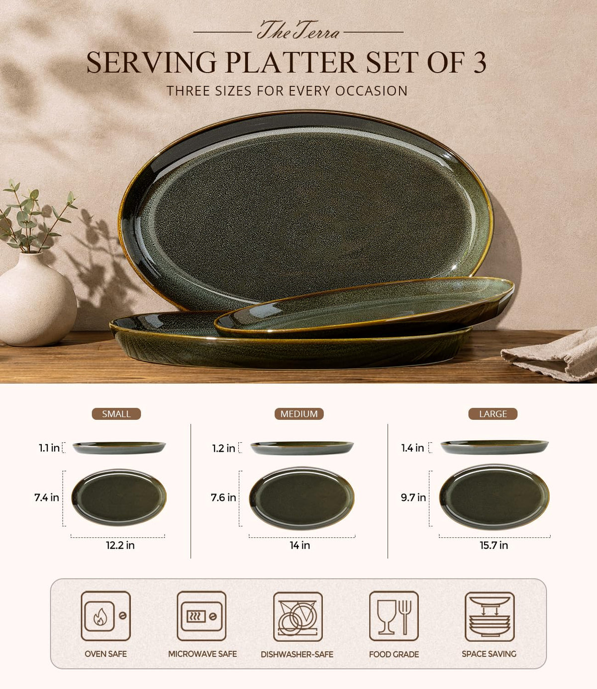 Ceramic Serving Platter Set of 3, Oval Serving Plates and Dishes