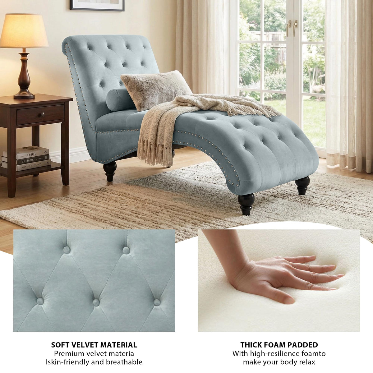 Chaise Lounge Chair Indoor, Velvet Bedroom Accent Lounge Chair
