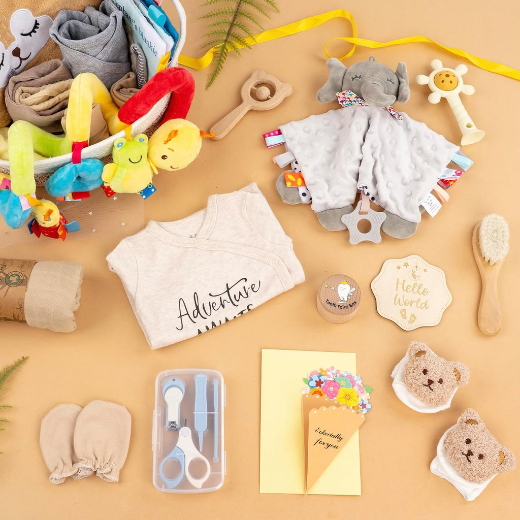 Piece Baby Gift Basket, Baby Shower Gift Set for Newborns, Khaki