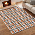 Orange Black Vintage Check Stripes Fall Area Rug