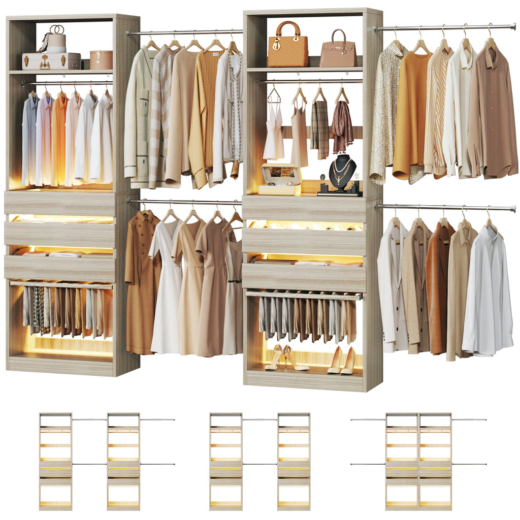 Closet System Set of 2, 5.7-10.4FT Closet Organizer System with 6 Drawers