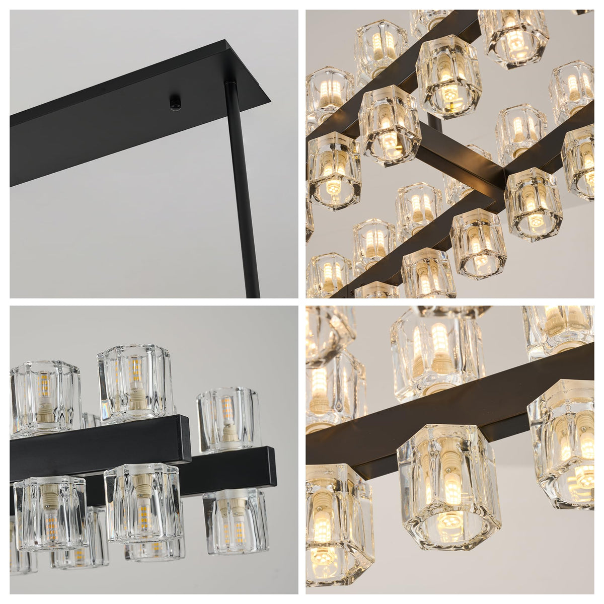 54" 60-Light Black Large Modern Crystal Rectangular Chandelier