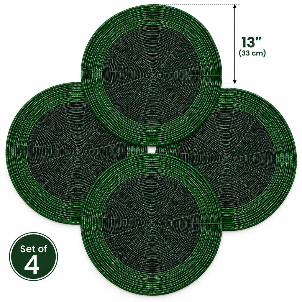 Beaded Round placemats Set of 4, 13 Inch Charger Green Tonal