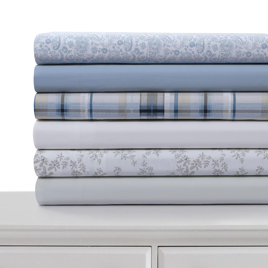 Cotton Percale Bed Sheet Set, Tribeca Plaid Multicolor