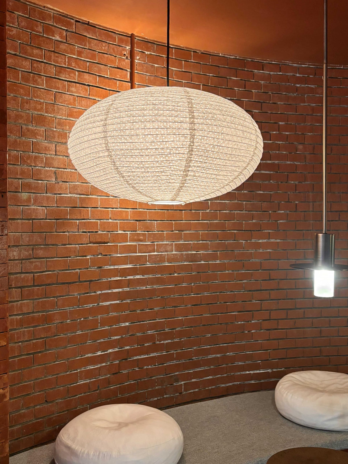 Inspired Noguchi Style White Paper Lantern Lampshade, Double-Layer Oval Foldable