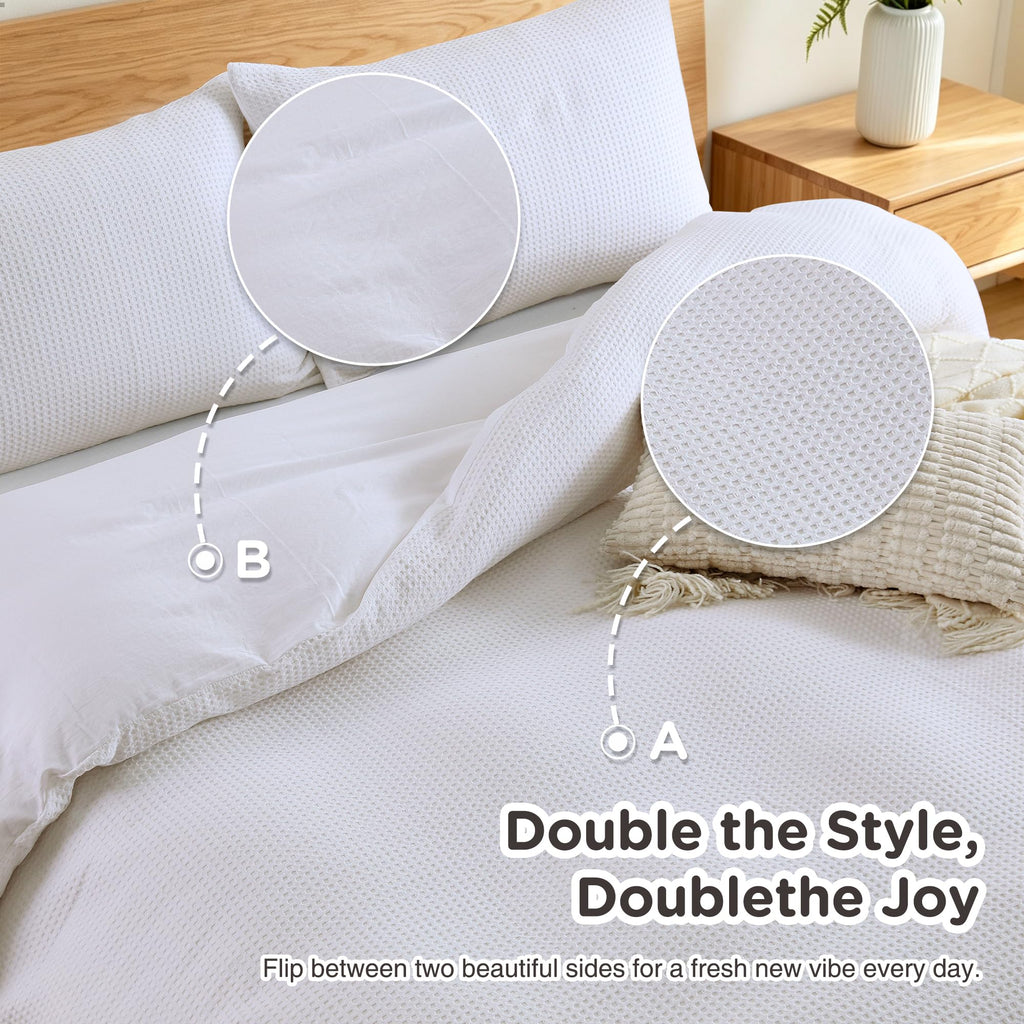 Cotton Duvet Cover - 100% Cotton Waffle Weave Duvet Cover Set