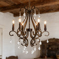 24.8" 6-Light Antique Bronze Crystal Chandelier