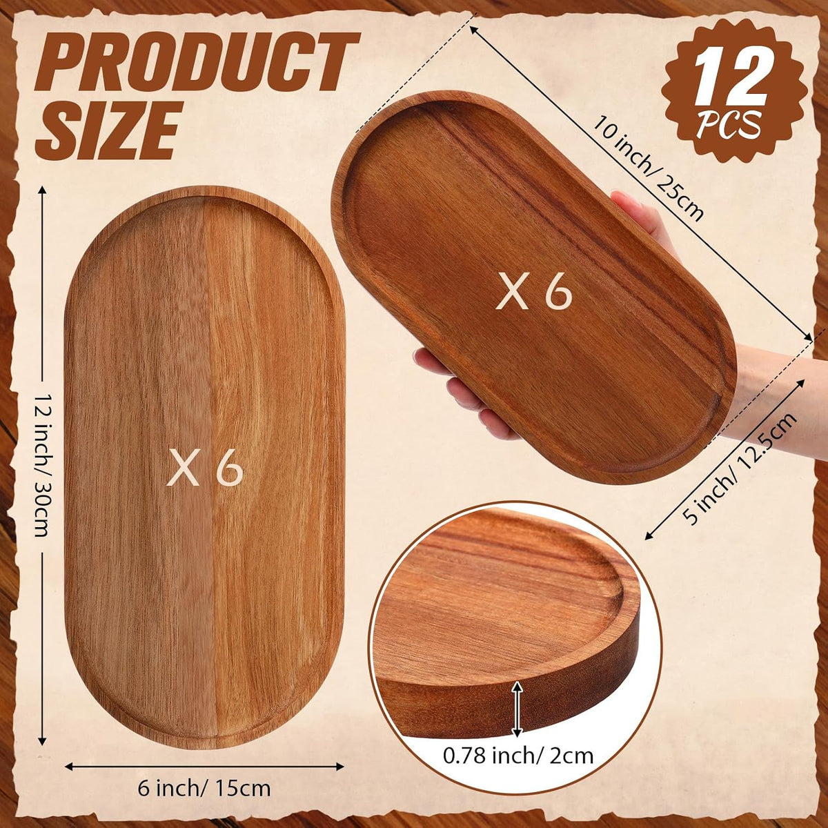 12 Pcs Wood Serving Trays 10 and 12 Inch Charcuterie Boards Oval Wooden Plates Serving Platter Cheese Dinner Plates