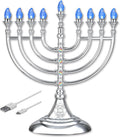 Traditional LED Electric Hanukkah - Battery or USB Powered, Includes Micro USB Cable (Metallic Silver, 6) - Set of 6