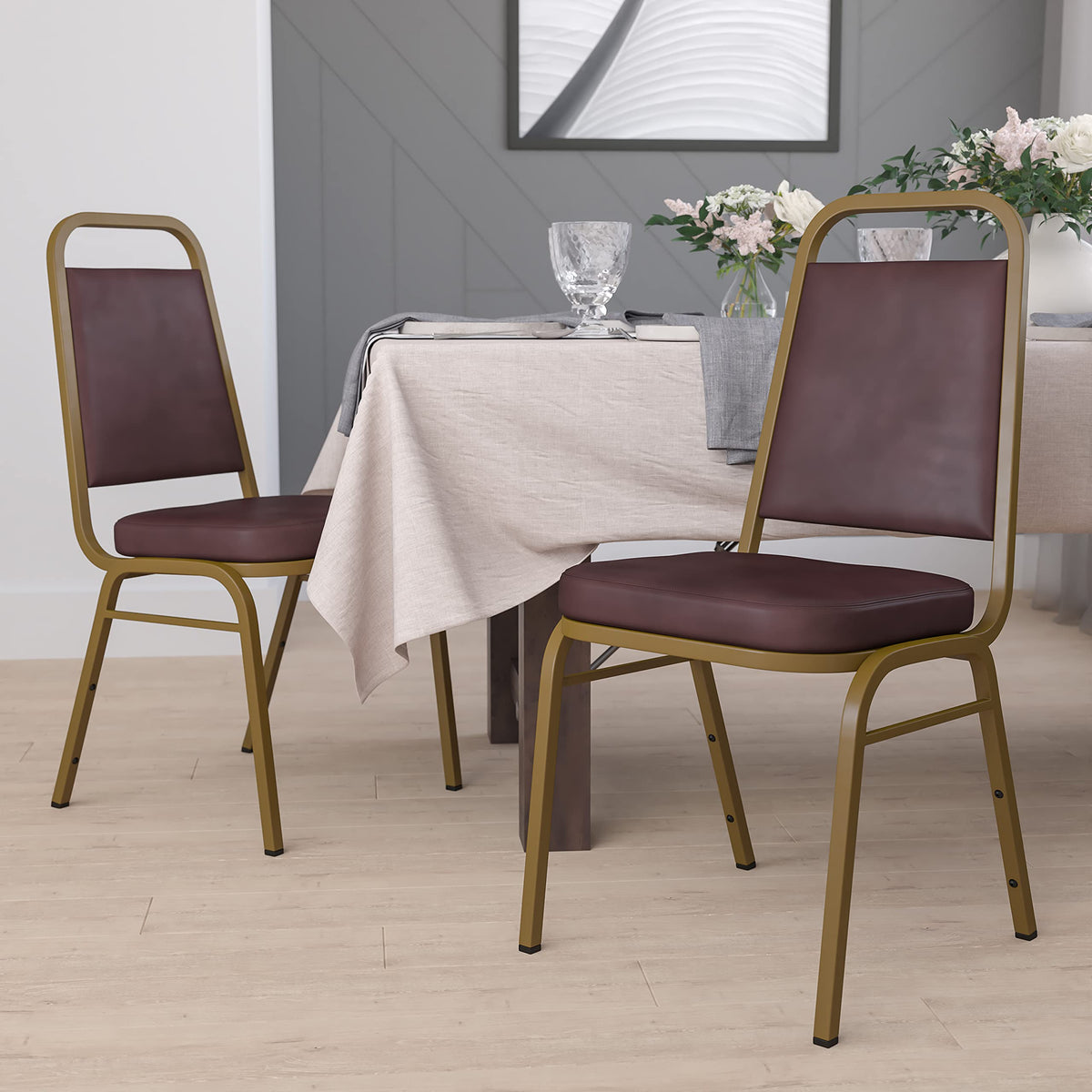 Hercules Vinyl Banquet Chair, Brown, 4-Pack