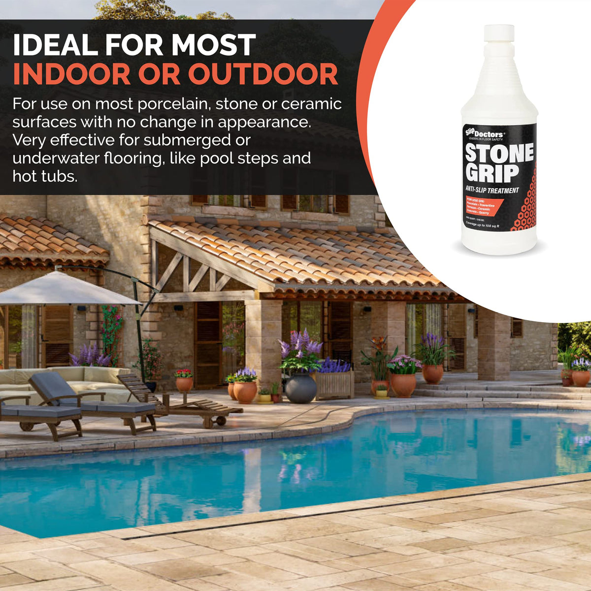 Grip Industrial (Gallon) Non-Slip Floor Treatment for Tile and Stone to Prevent Slippery Floors. Indoor/Outdoor