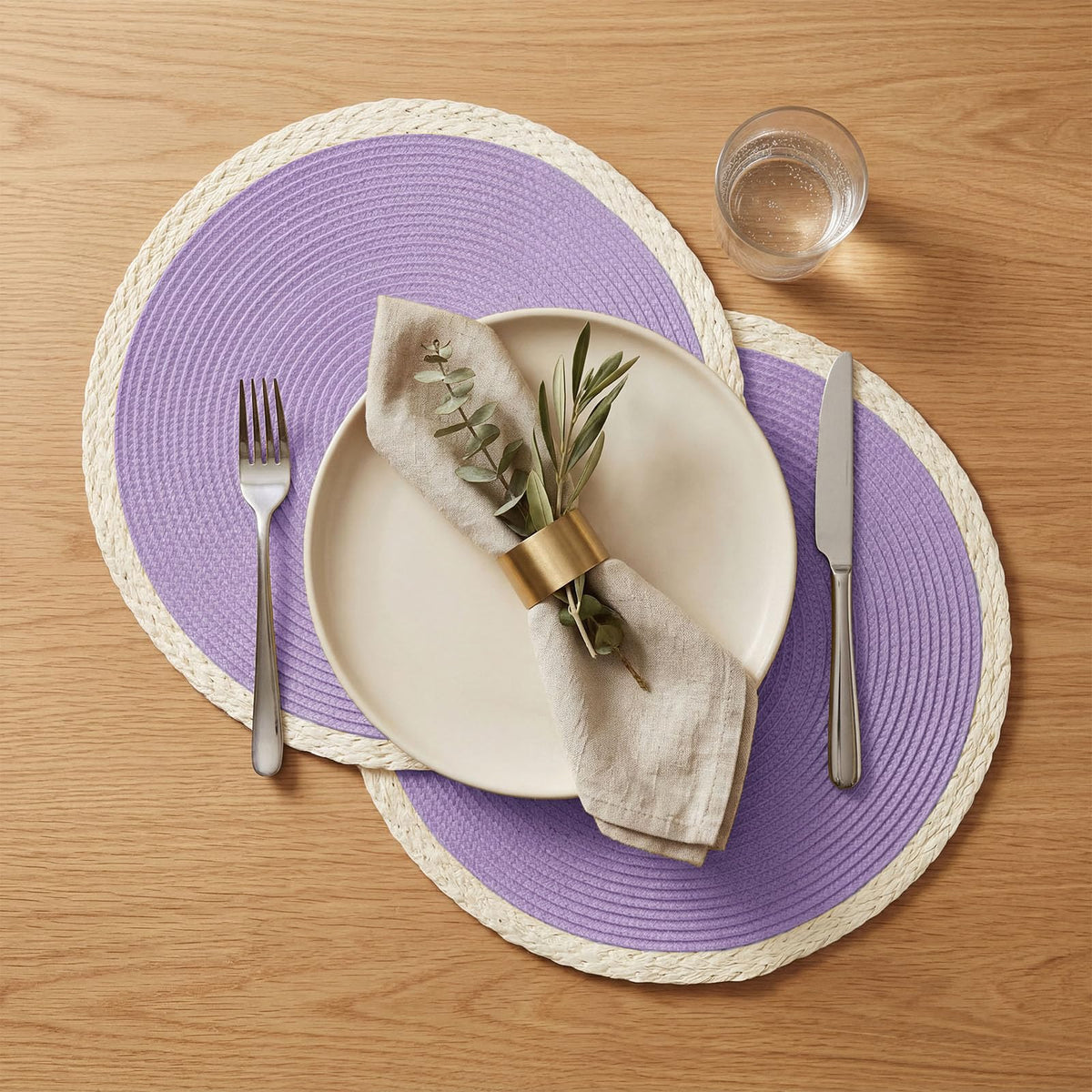Round Placemats Set of 6, Woven Table Mats, Mint Purple